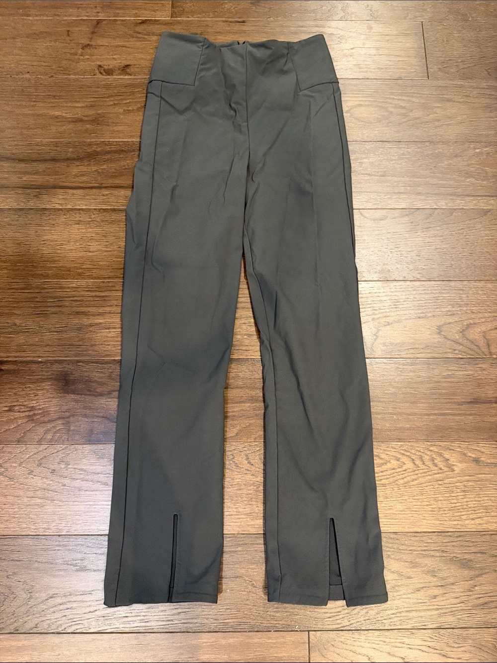 Athleta Stellar Straight Leg Pants Womens Size 0 Gray Front Hem Slit - C61-127